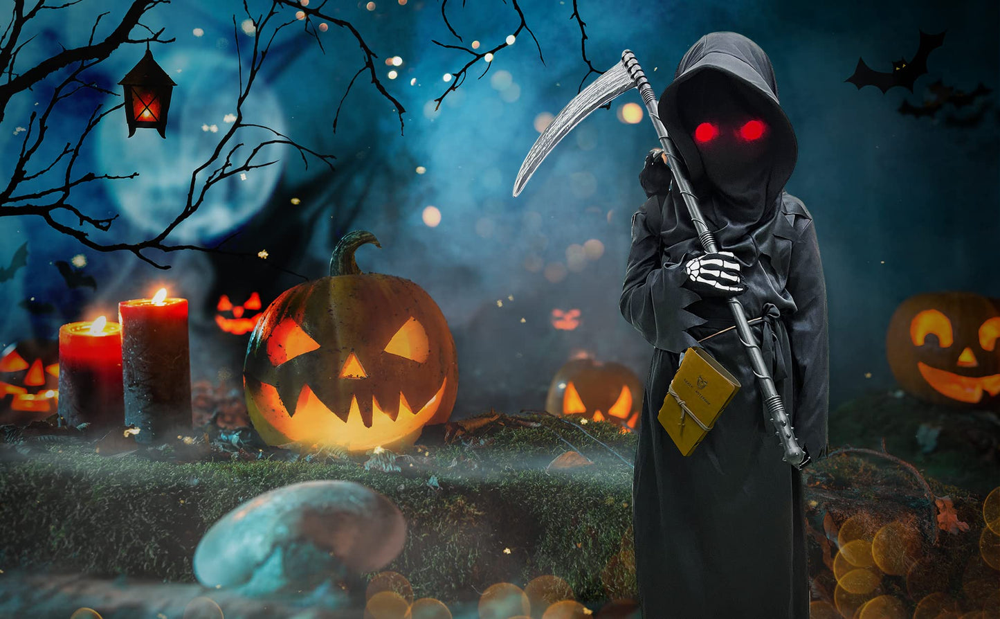 Longpo Halloween Costumes For Boys Grim Reaper Costume Kids Set Scary Ghost Cosplay Outfit Halloween Party Favors Gifts (Xl)