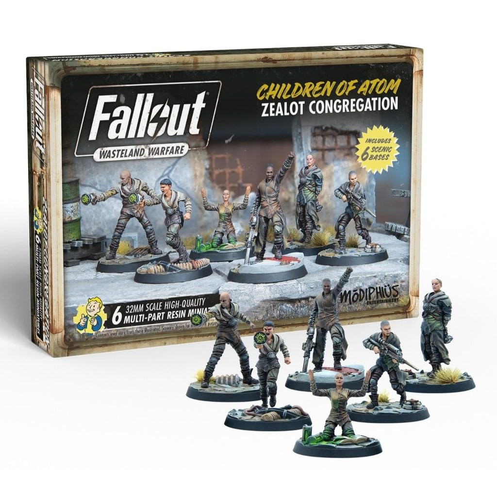 Modiphius Entertainment: Fallout: Wasteland Warfare - Children Of Atom: Zealot Congregation - 6 Figures, 32Mm Unpainted Resin Rpg Miniatures