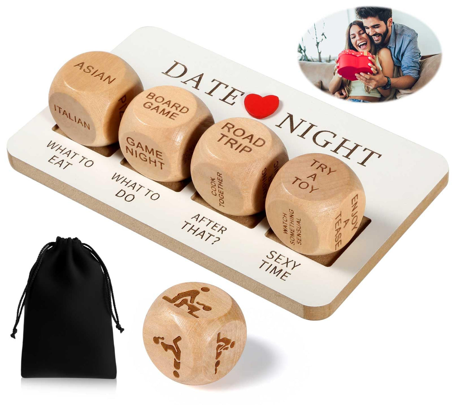 Generic Date Night Dice - Romantic Wooden Decision Dice for Couples, 3.9" x 6.3", Perfect Valentine's Day Gift for Him/Her