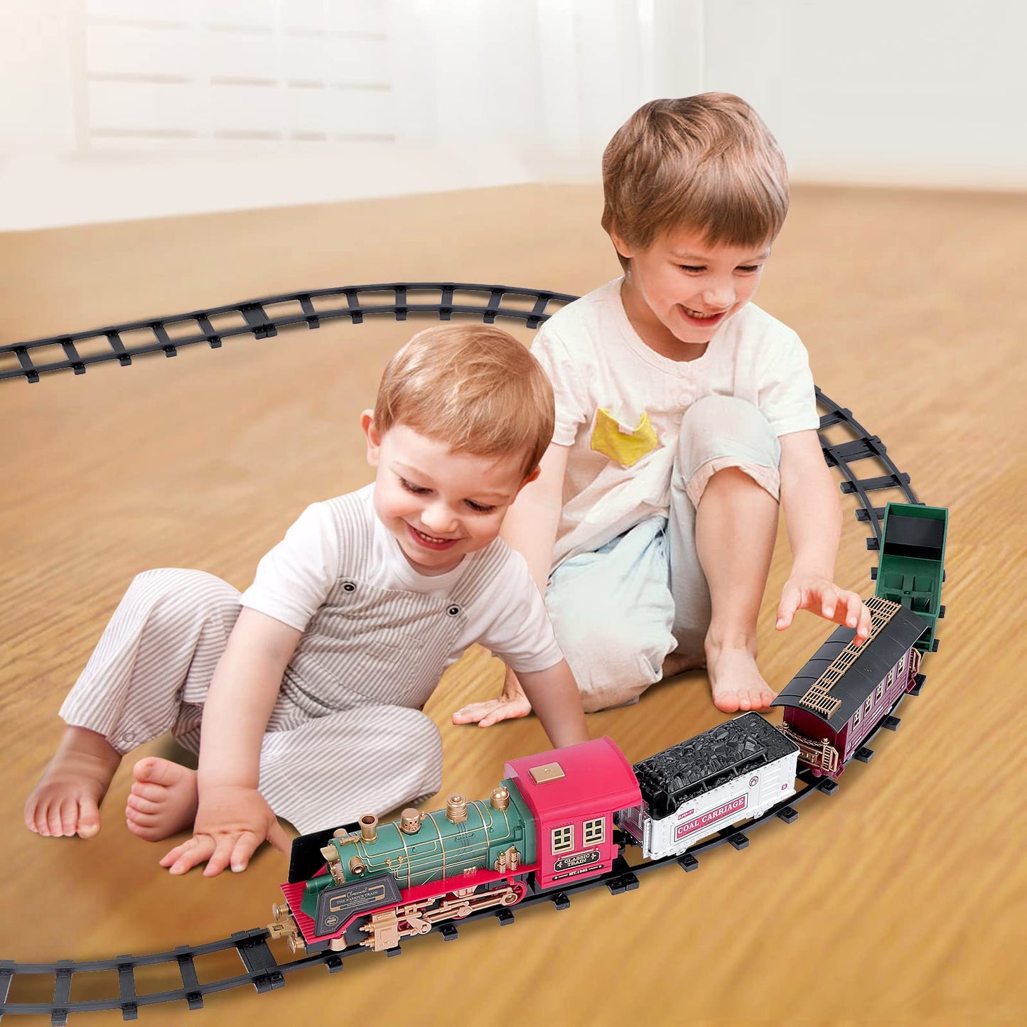 Train Set For Christmas Tree, Updated Chargeable Remote Control Electric Train Toy For Boys Girls W/Smokes, Lights & Sound, Rail