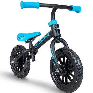 Madd Gear Balance Bike for Toddlers - Lightweight, 10" Airless Tires, Adjustable Seat, Black/Blue, Model 426-014