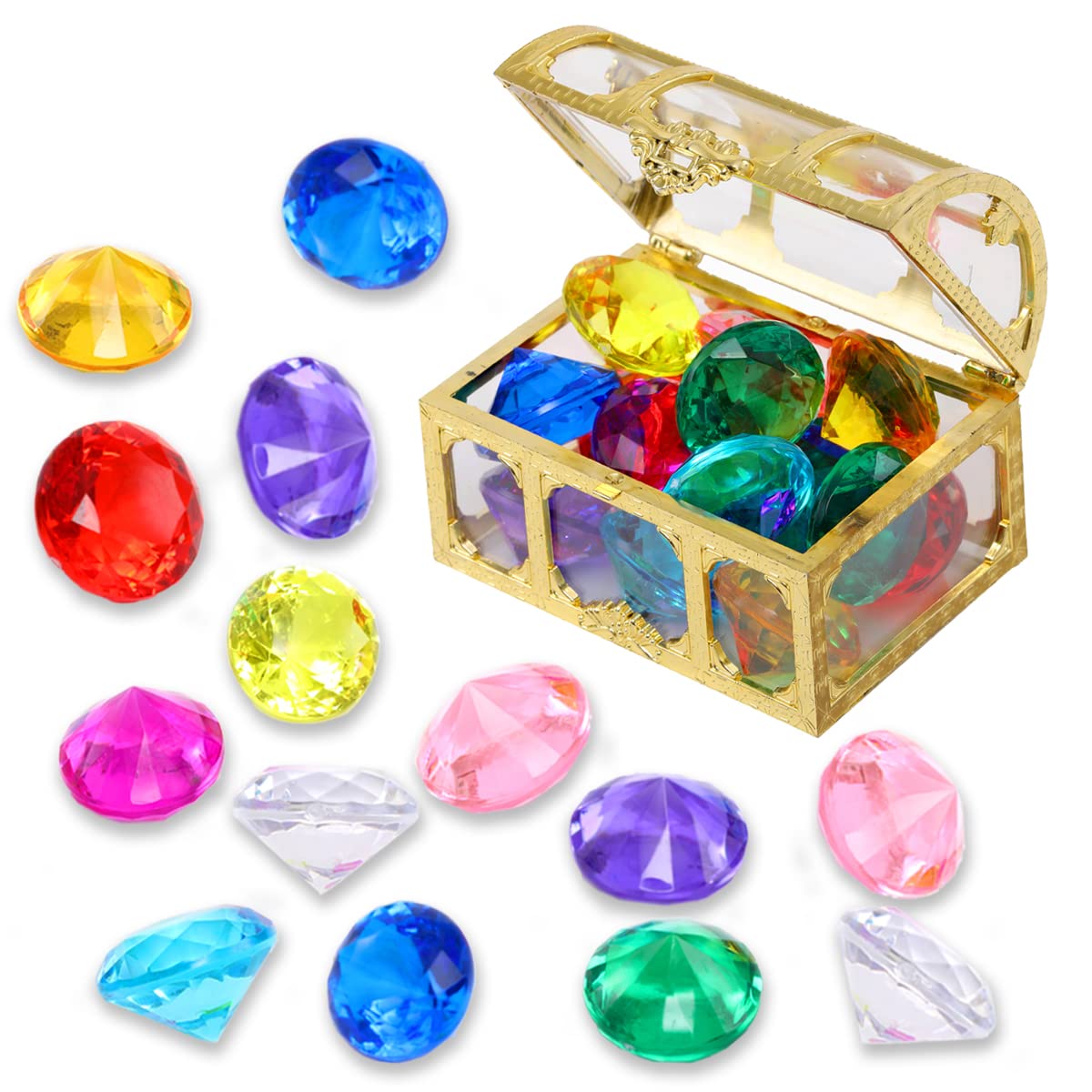 XIJUAN Diving gem Pool Toys Sand Toys,14 Color Diamond Treasure Chest Summer Swimming gems Pirate Diving Toy Set Underwater Swim
