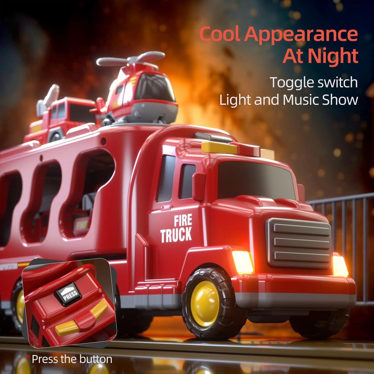 Beby Buty 5 in 1 Fire Trucks Cars Toys for Toddlers 3-5, Boy Toddler Car Truck Toys with Light Sound, Birthday Gifts Toys for 3