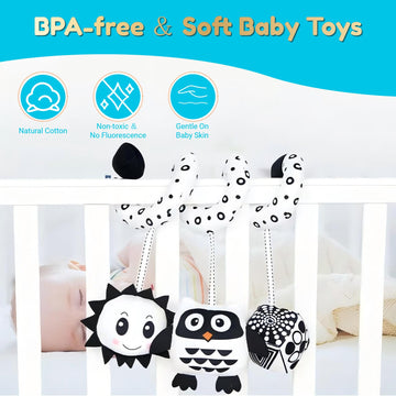 Ebrima Baby Spiral Activity Car Seat Toys, Black And White Baby Toys, High Contrast Baby Sensory Toys, Newborn Hanging Plush Str