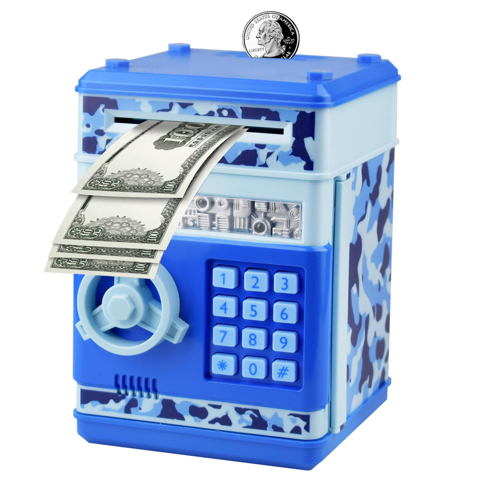 Cabhuti Piggy Bank Electronic Password Mini ATM Cash Coin Can Auto Scroll Paper Money Saving Box,Christmas,Birthday,Children's D