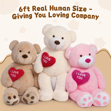 Maogolan Big Teddy Bear 6 Feet For Girlfriend - I Love You Red Heart Giant Teddy Bear Stuffed Animal - Huge Valentines Teddy Bear For Boyfriend,Wife,Lover - Valentine'S, Anniversary, Birthday