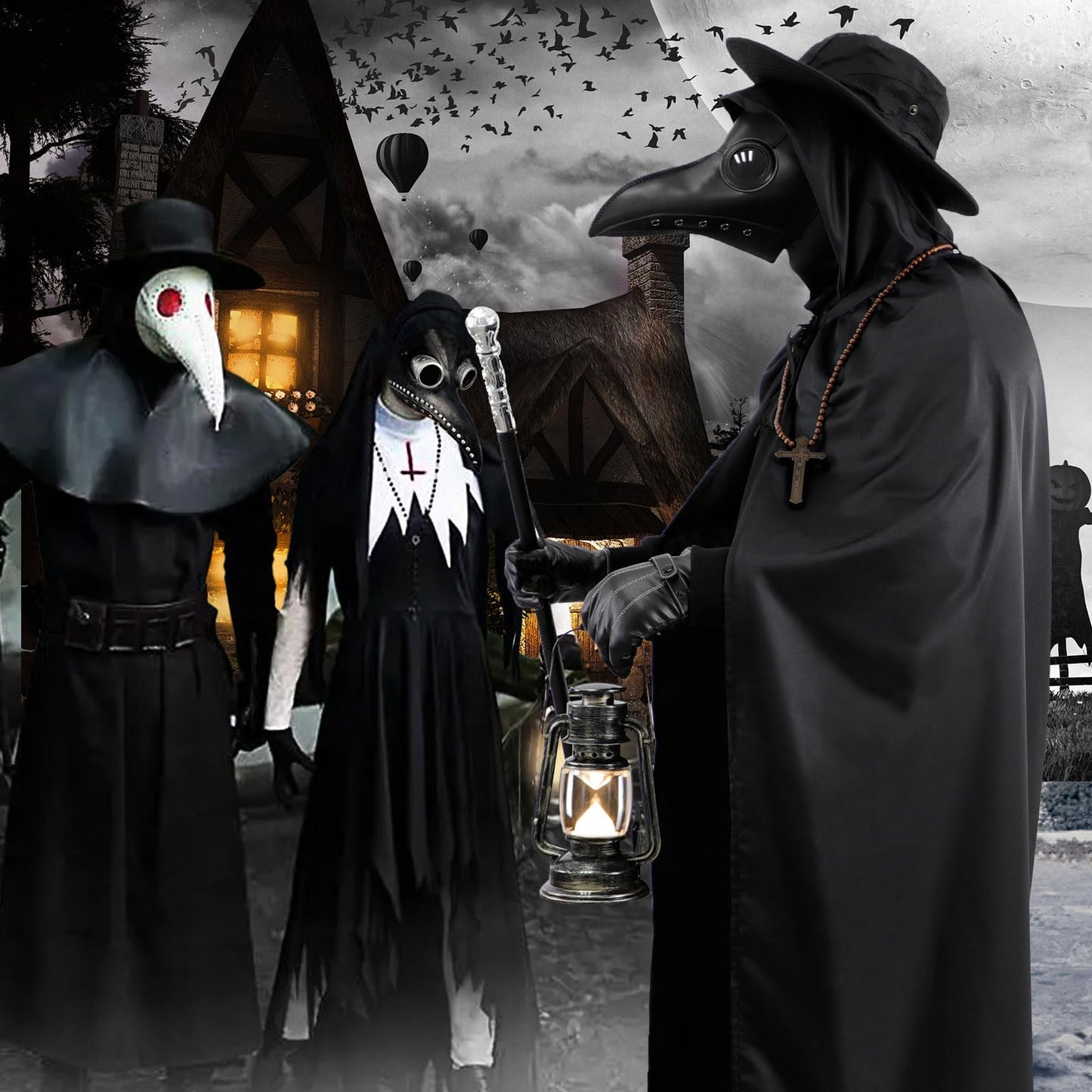 WETRBWEH Scary Halloween Costumes for Men, Plague Doctor Costume Plague Doctor Mask for Party Prom Gifts