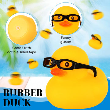 Chivao 12 Pcs Rubber Ducks With 12 Sunglasses/ Hats/ Headwear/ Scarf Small Cruise Ducks In Bulk Mini Rubber Duckies Bathtub Toys For Valentine'S Day Gift Hide(Yellow, Duck With Glasses)