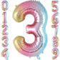Rainbow Gradient Number 3 Balloon, 40 Inch Big Large Foil Number Balloons, Jumbo Mylar Number 3 Balloons For 3 Third Birthday Pa