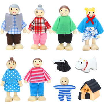 ONEST 10 Pieces Wooden Dollhouse Family Set Mini People Figures Sets Dollhouse Dolls Wooden Doll Family Pretend Play Figures Acc