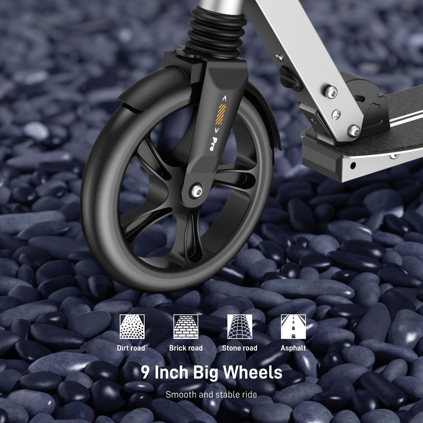 Wayplus Kick Scooter For Teens & Adults. Max Load 240 Lbs. Foldable, Lightweight, 9   Big Wheels, 4 Adjustable Level. Bearing Ab