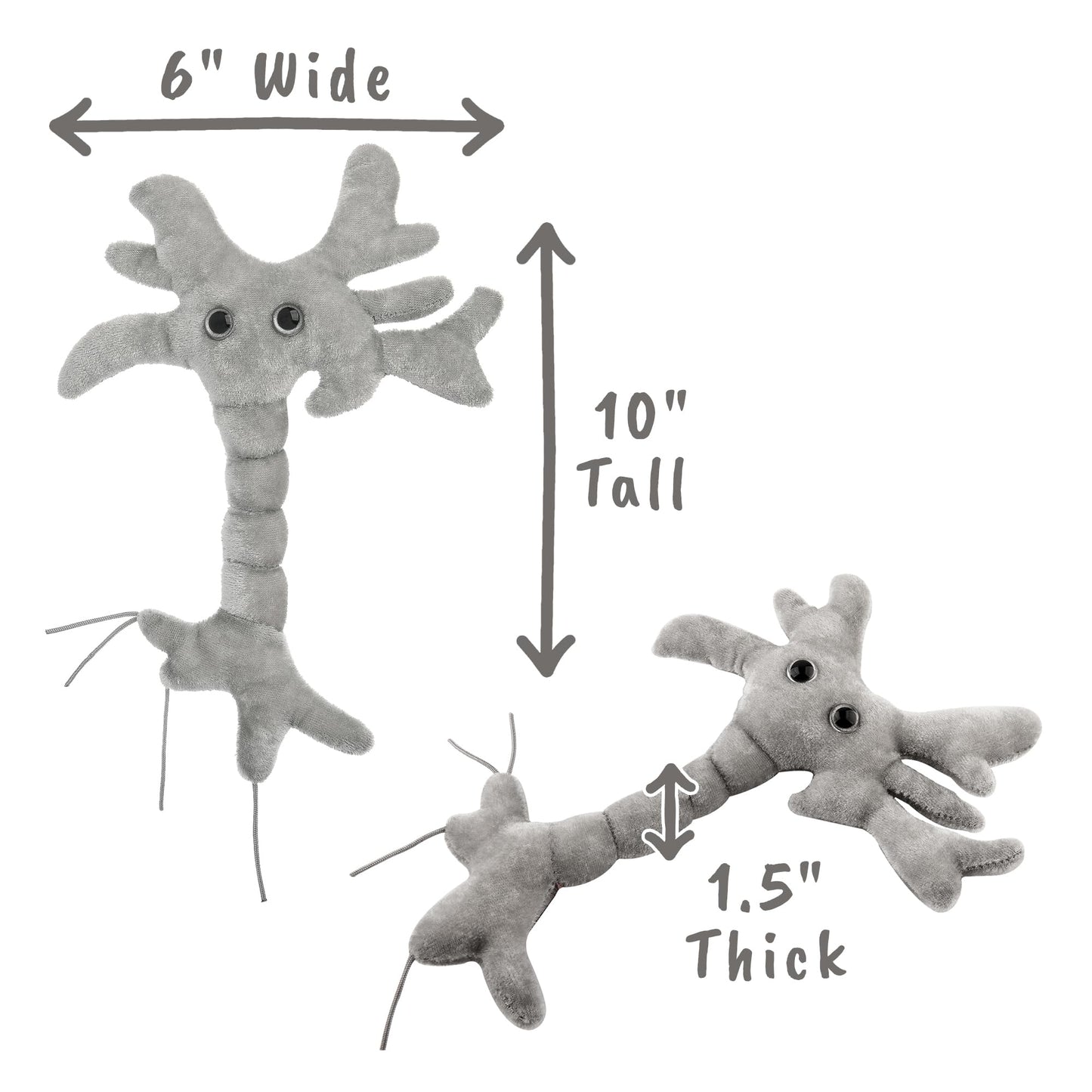 GIANTMICROBES Neuron Plush Toy, Brain Cell Model, 7" Grey Polyester, Neuroscience Gift