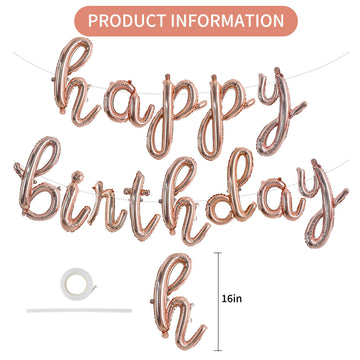 Toniful Rose Gold Happy Birthday Balloons Banner,Cursive Happy Birthday Balloons Rose Gold Birthday Decorations Rose Gold Mylar