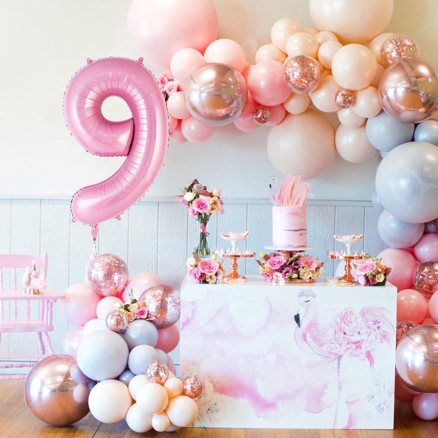 AIQINHU Pink Foil Number 9 Balloon - 40 Inch Jumbo Mylar for Birthday & Anniversary Celebrations