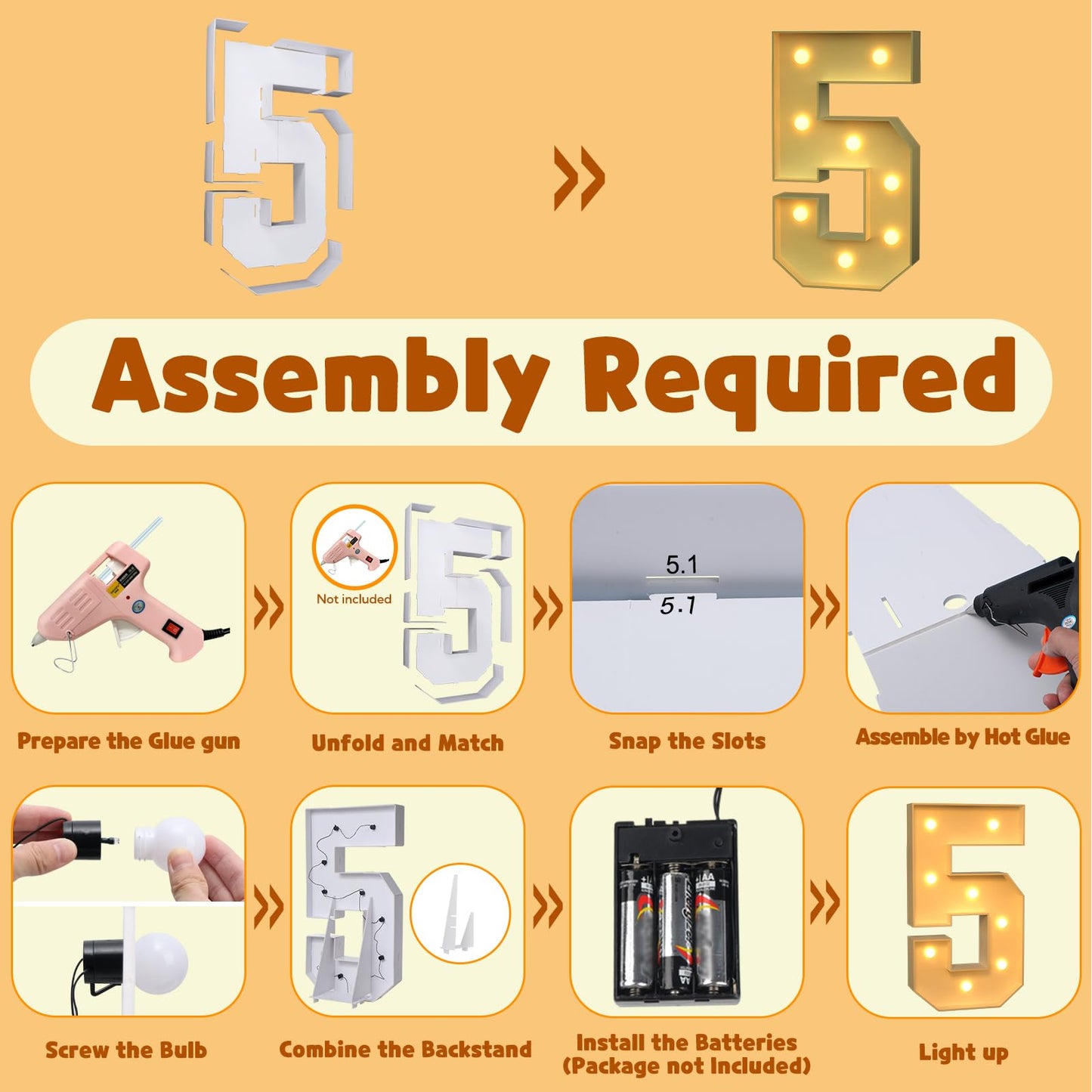 Imprsv 3Ft Light Up Numbers, Marquee Numbers For 15Th 50Th Birthday Decorations Anniversary Party Decor, Mosaic Numbers For Ball