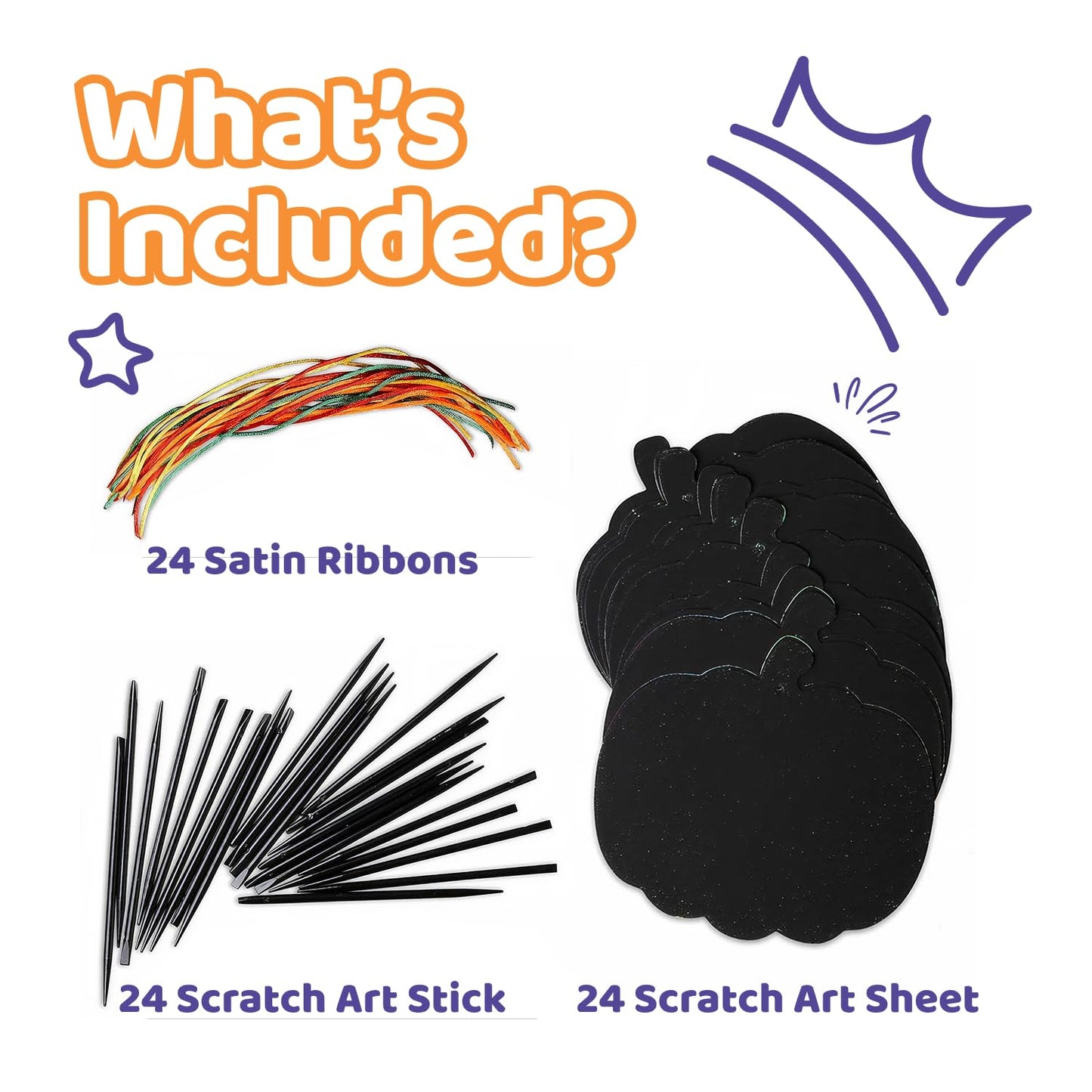 Neliblu Halloween Scratch Art Trick or Treat Paper Crafts Kit Bulk Pack of Halloween Pumpkins with Magic Rainbow Colors - 24 Pum