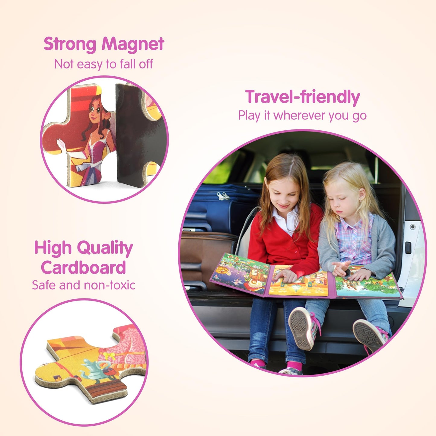 SYNARRY Princess Fairy Party Magnetic Puzzles for Toddlers 3-5 Girls, 36 Pieces Travel Puzzles for Kids Ages 4-6, Airplane Car R