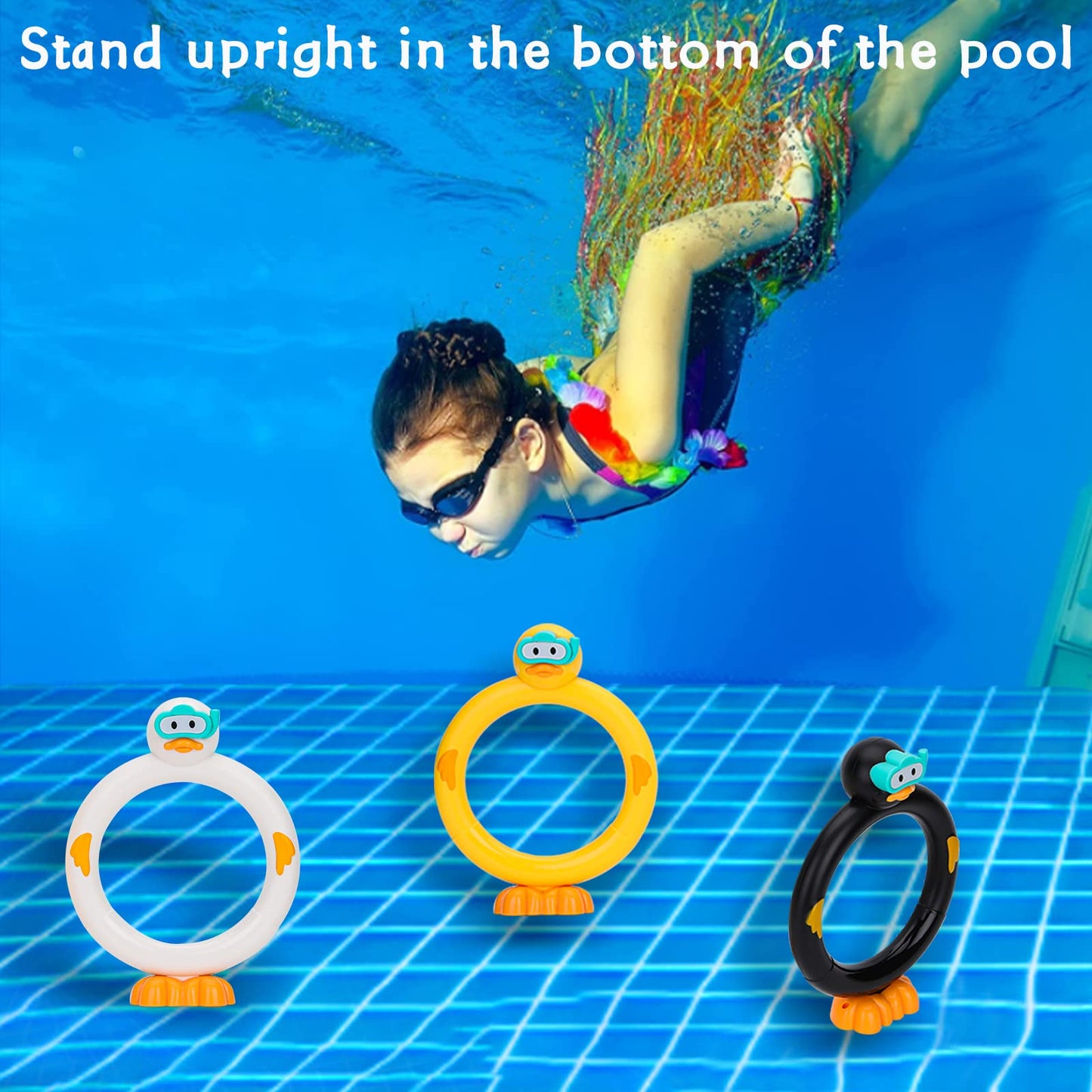 Doadw Diving Pool Toys Underwater Swimming Ring Duck Diving Ring, 3 Pack