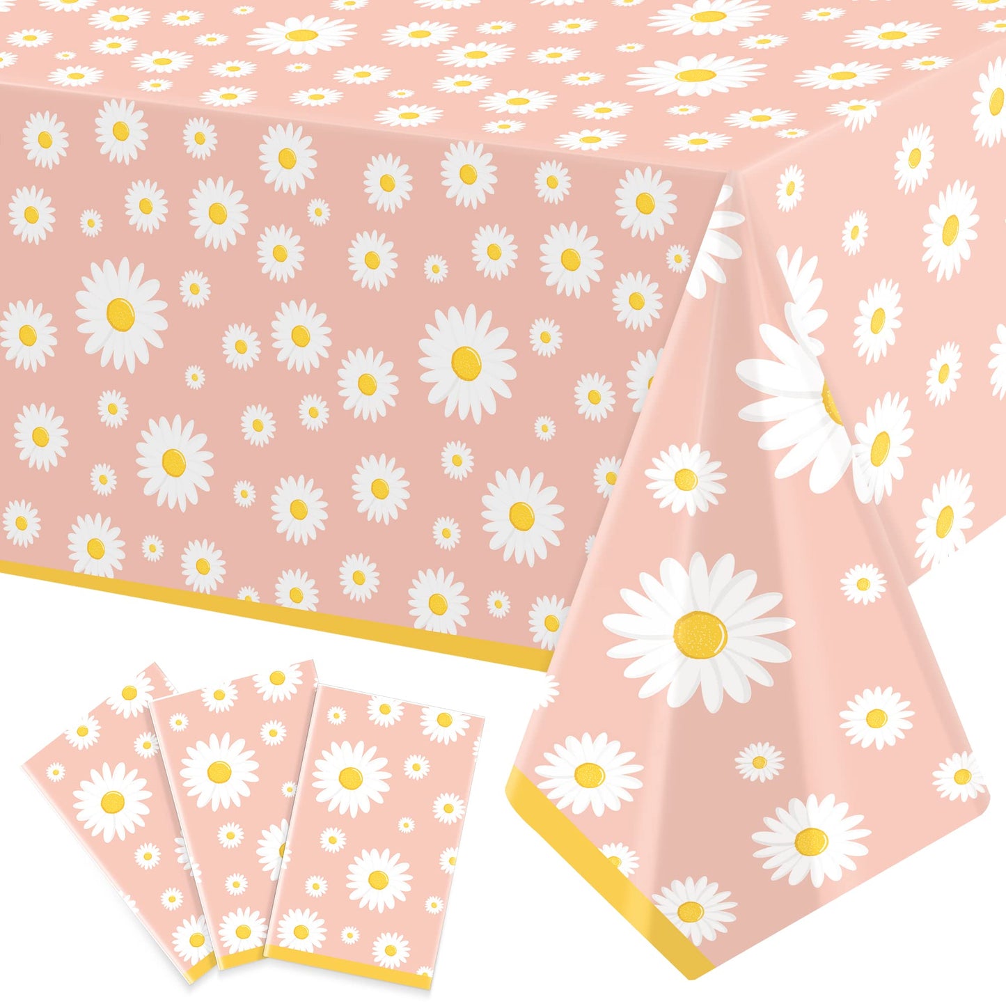 3 Pack Daisy Tablecloth Daisy Flower Birthday Party Decorations for Girls Disposable Plastic Groovy Table Cloth Groovy Retro Hip