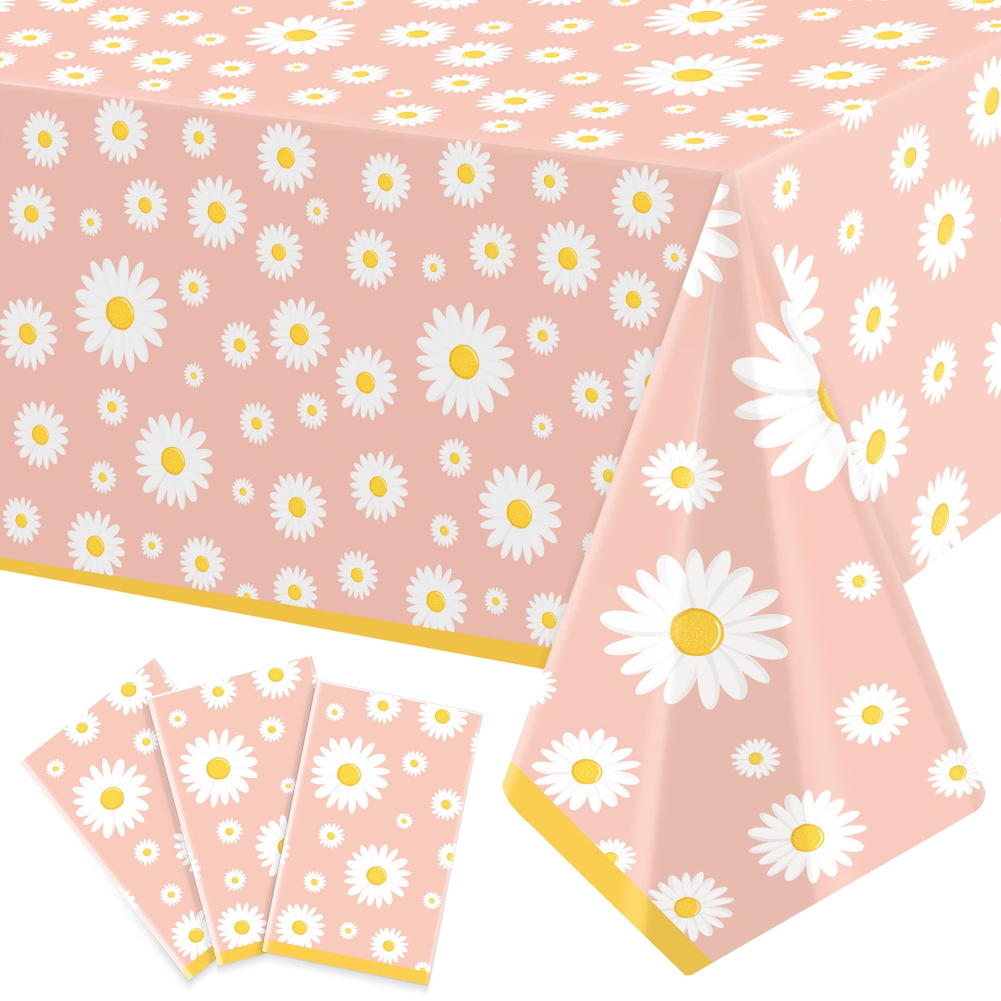 3 Pack Daisy Tablecloth Daisy Flower Birthday Party Decorations for Girls Disposable Plastic Groovy Table Cloth Groovy Retro Hip