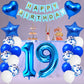 Huture 19 Birthday Party Supplies Blue Number 19 Foil Balloon Happy Birthday Banner Kit 19Th Birthday Decoration White Blue Late