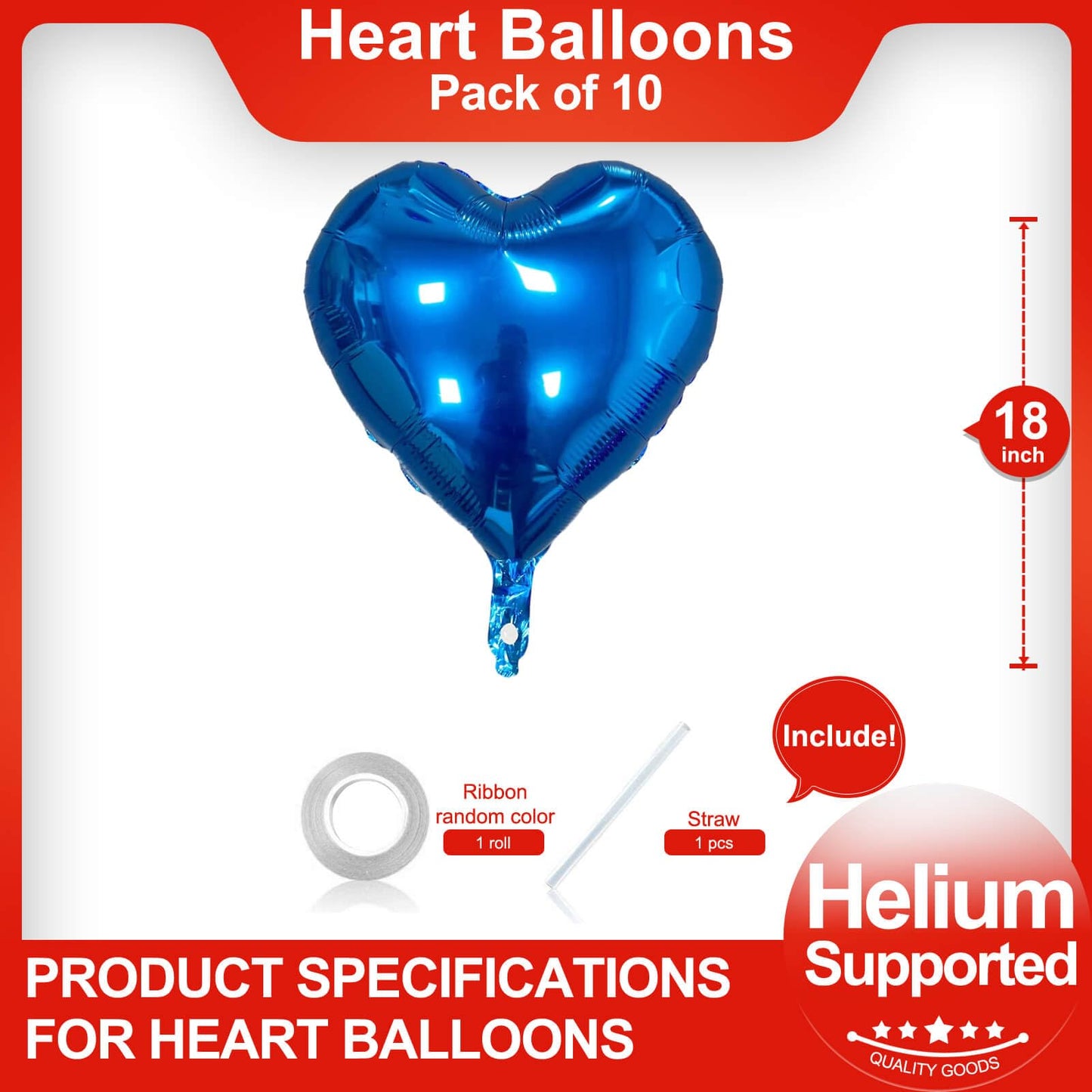 Blue Heart Shaped Balloons Pack Of 10,18 Inch Love Valentine Balloons Heart Romantic Balloons For Valentines Day Propose Marriag