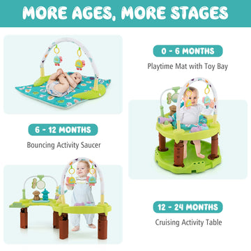 BABY JOY Baby Bouncer Activity Center, 4-in-1 Bouncing Activity Saucer & Activity Table & Play Mat w/ 3 Adjustable Heights, Play