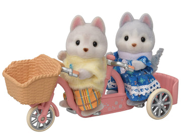 Calico Critters Husky Brother & Sister Tandem Cycling Set, Dollhouse Playset with Figures & Accessories, Multi, Model CC1978