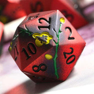 DNDND Metal Dice, 7 PCS Metallic Flowers D&D Dice with Gorgeous Gift Case for D&D Dungeons and Dragon Tabletop Game (Red and Yel