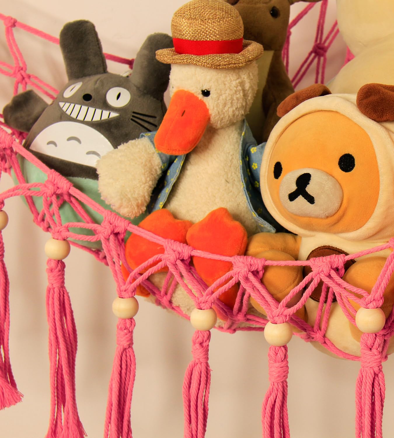 Stuffed Animal Storage Hammock Corner With Led Light - Toy Hanging Organizer Plushie Net - Pink Room Decor For Teen Girls - Cute