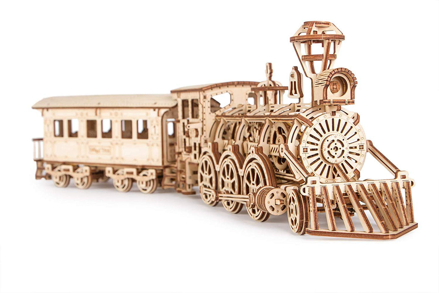 Wood Trick Wooden Toy Train Set With Railway - 34X7'' - Locomotive Train Toy Mechanical Model Kit - 3D Wooden Puzzles For Adults