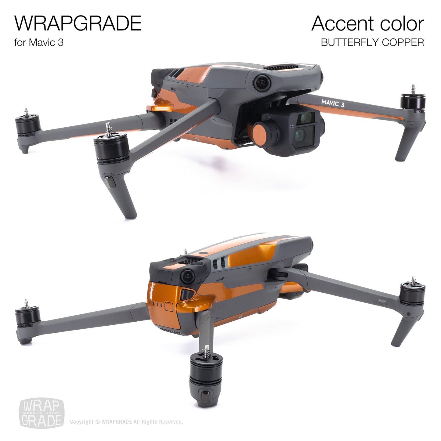 WRAPGRADE Partial Skin Stickers for DJI Mavic 3 / Mavic 3 Classic Accent Color (BUTTERFLY COPPER)
