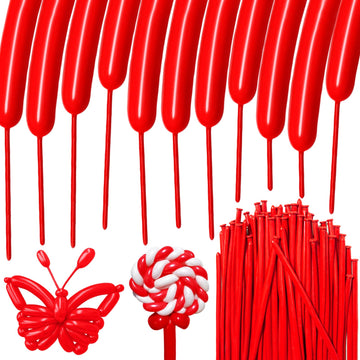 Hykjnbw Red Long Balloons For Balloon Animals, 260 Balloons Art Kit For Twisting, Skinny Modeling Balloons Supplies For Birthday