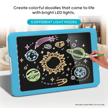 Discovery Kids Neon Glow Drawing Easel W/ 6 Color Markers, Built-In Kickstand/Wall Mount, 5 Light Modes, Easy Clean/Washable, Wide Screen, Flat Storage, Portable Travel Activity, Electronic Activity