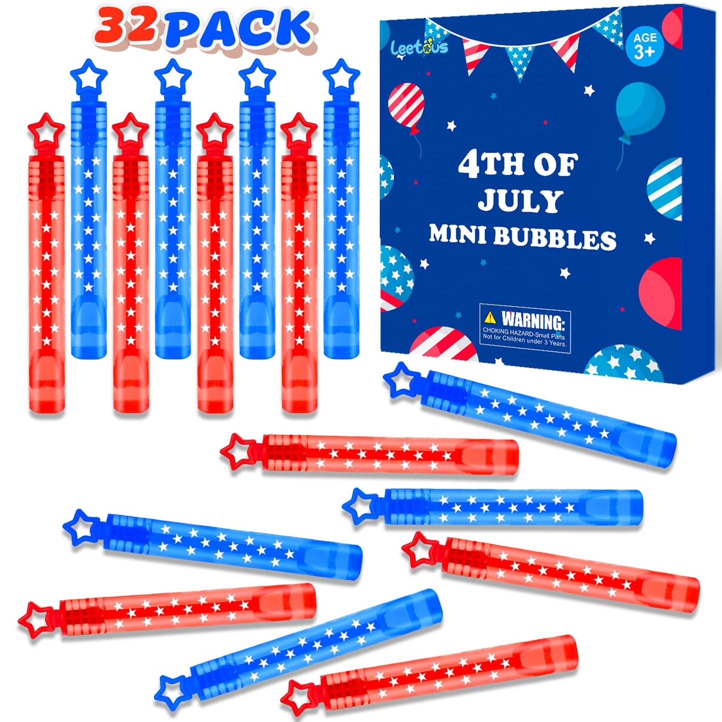 Fourth Of July Party Favors Supplies For Kids,32 Pack 4Th Of July Mini Bubbles Goodie Treat Bags Stuffers For Toddler Boys Girls