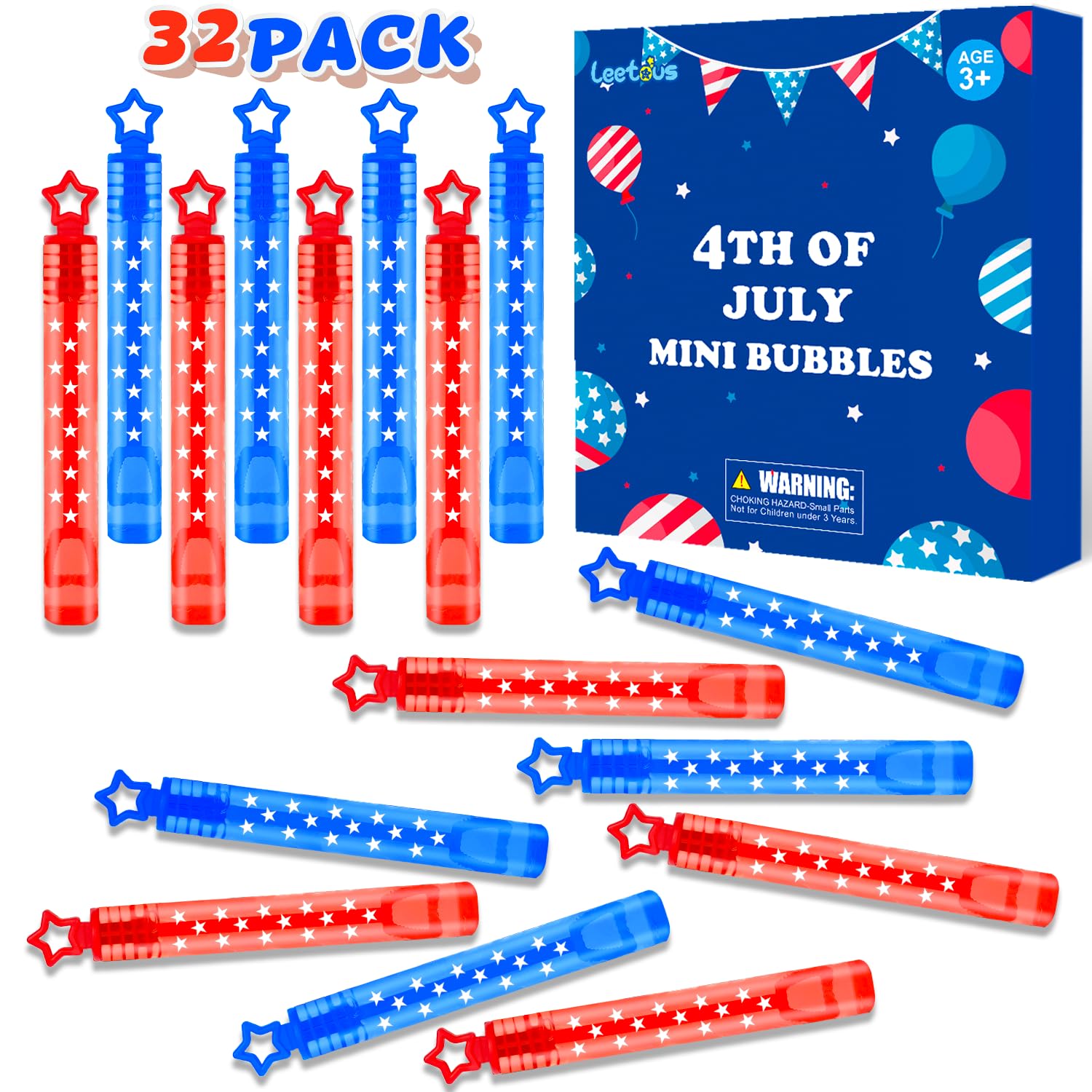Fourth Of July Party Favors Supplies For Kids,32 Pack 4Th Of July Mini Bubbles Goodie Treat Bags Stuffers For Toddler Boys Girls