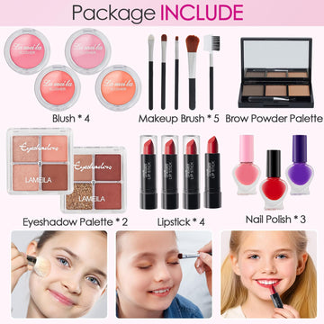 Golray Makeup Kit for Girls Full Kit Ages 8-12, Teen Beginner Make Up Train Case with Blush/Eyebrow Powder/Eyeshadows/Lipsticks,
