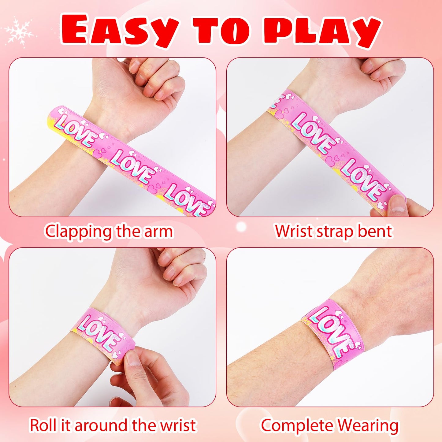 LUYI 108 Pcs Valentines Day Slap Bracelets Wristbands Valentines Day Party Supplies Toys School Class Classroom Game Prizes Good
