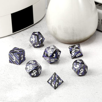 Dice Set D&D,DNDND Metallic Stripes Dice with Gift Case for Dungeons and Dragons DND (Nickel-Plated with Blue Stripes)