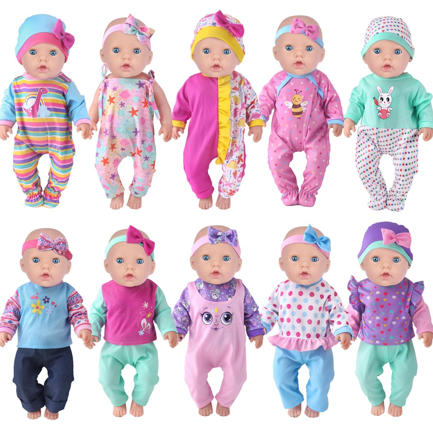 UNICORN ELEMENT 10 Sets Baby Doll Clothes for 14-18 Inch Dolls  Doll Pjs Outfits Playtime Jumpsuits Fit in 15 Inch Dolls Reborn Total 20 Pcs Outfits and Accessories for 43cm New Born Baby Dolls