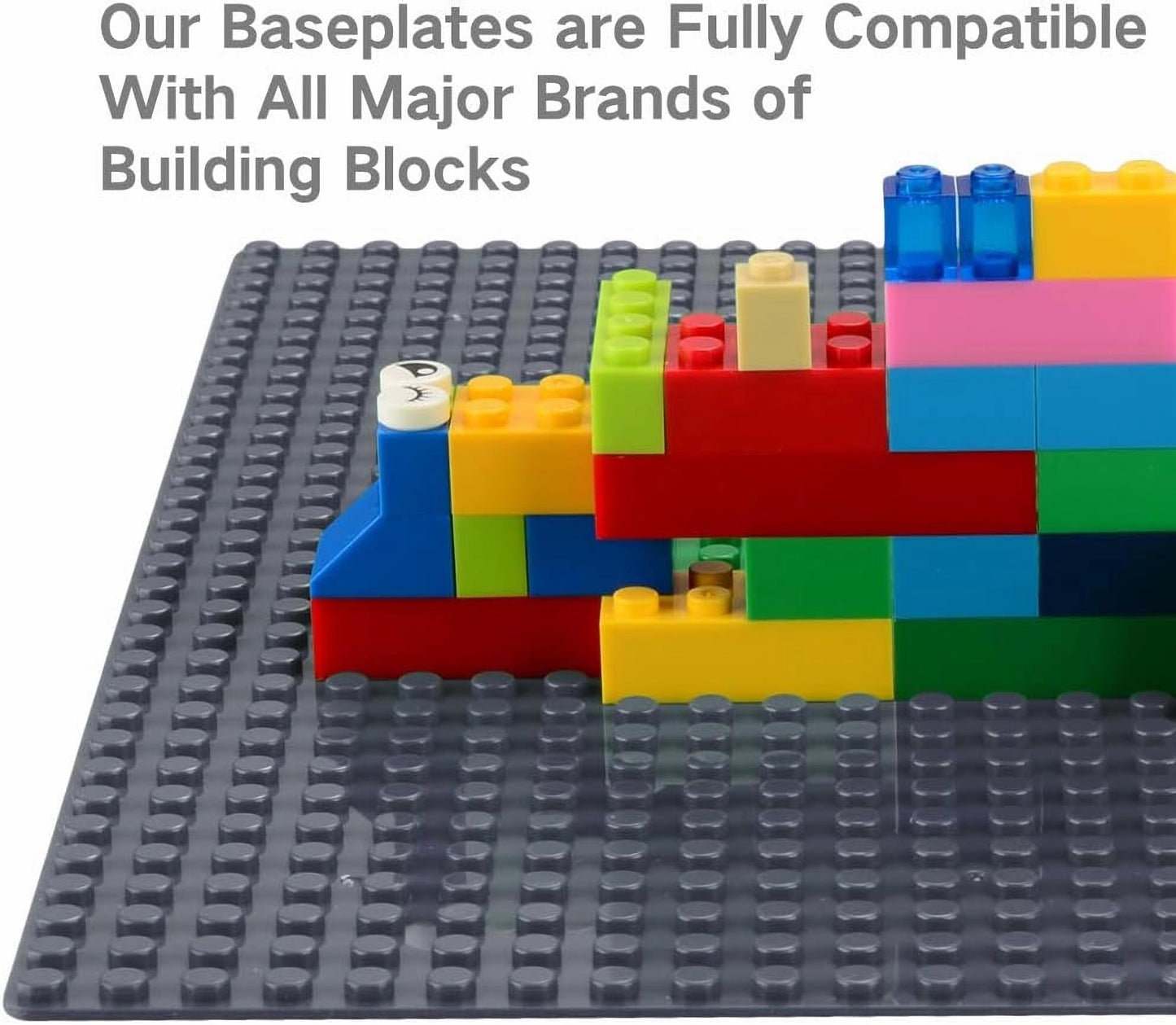 MIMAX Peel-and-Stick Baseplates 8PCS (10x10)  Toy Building Brick Blocks Base Plates  Self Adhesive Baseplate for All Major Brands  Build On Table Wall (Black)