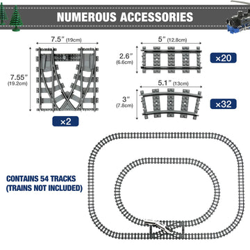 Mannidoo Classic City Train Tracks, 54 Pieces Railroad Tracks With 32 Curved Tracks, 20 Straight Tracks And 2 Switch Train Track