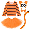 Jchrmers 6Pcs Book Day Orange Cat Costume Set Outfit Including Cat Ears Headband Orange Black Striped Shirt Tutu Skirt Eye Mask