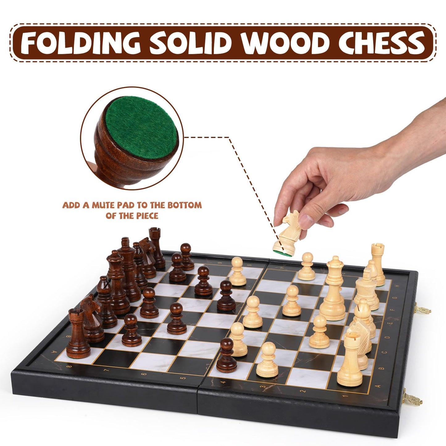 15-Inch Wooden Chess Set - enhanced Folding Wooden Chess Board with Carved Chess Pieces  Built-in Storage  Portable and Travel-Friendly Chess Game Sets for mature-themeds and Kids