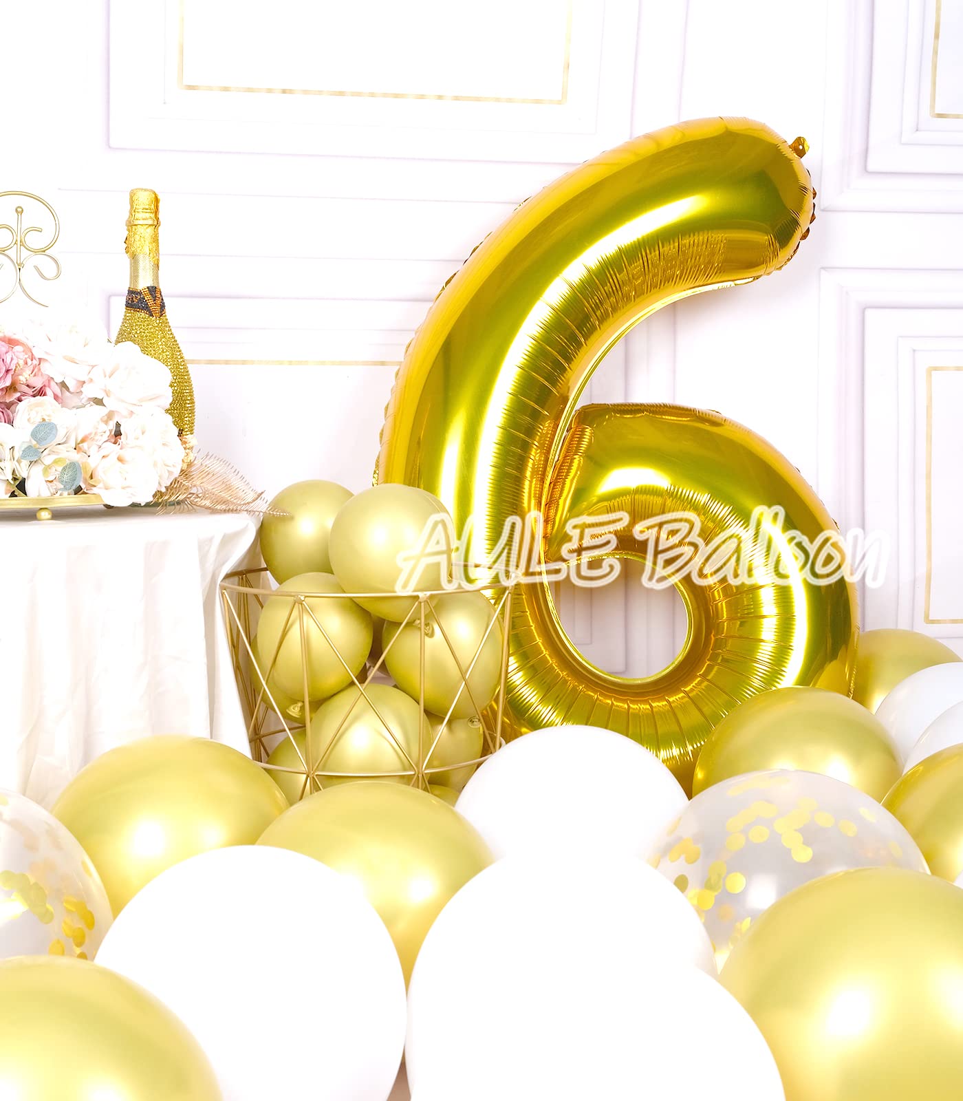 Aule 40 Inch Big Gold 6 Balloon Number Large Foil Helium Number Balloons 0-9 Jumbo Giant Happy 6Th Birthday Party Decorations Fo