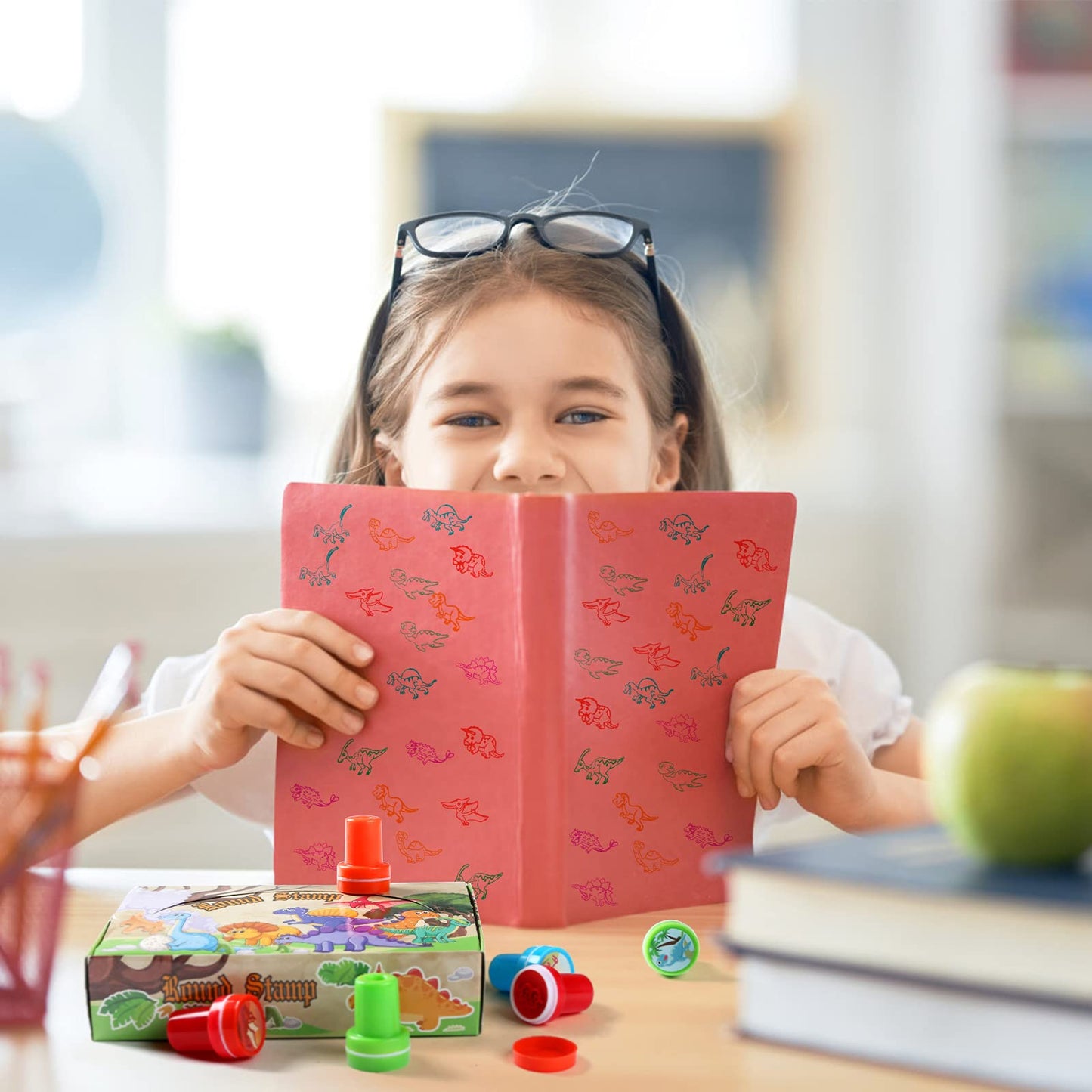 24 Pcs Dinosaur Stamps for Kids, Self Inking Stamps for Kids Dinosaur Birthday Party Supplies, Dino Party Favors, Teacher Stamps