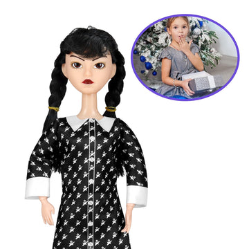 Dbywiub 11.5'' Girls Black Dolls, Toys Long Sleeve Dots Black Hair & Black Shoe, Birthday For Girls Fans Kids