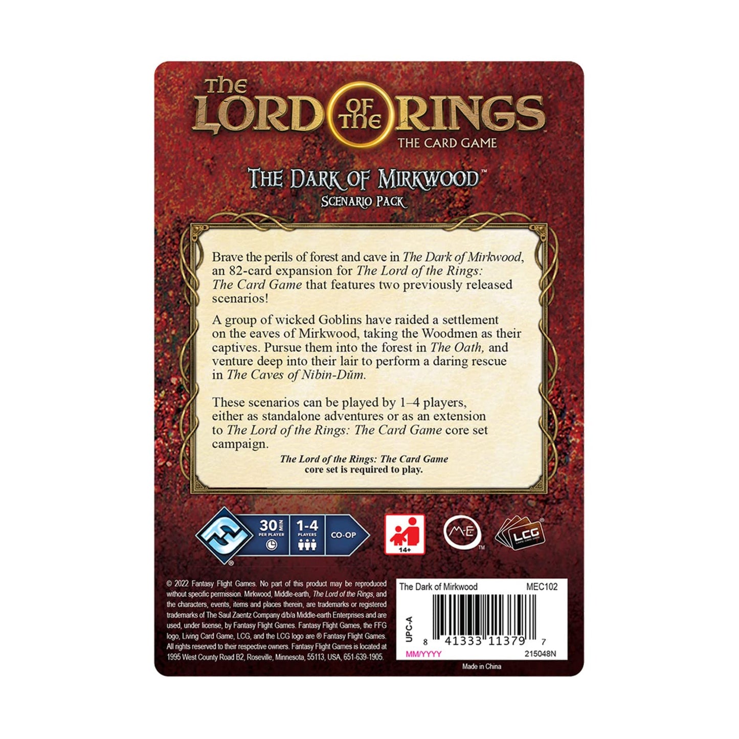 The Lord of the Rings The Card Game The Dark of Mirkwood SCENARIO PACK - Cooperative Adventure Game, Strategy Game, Ages 14+, 1-