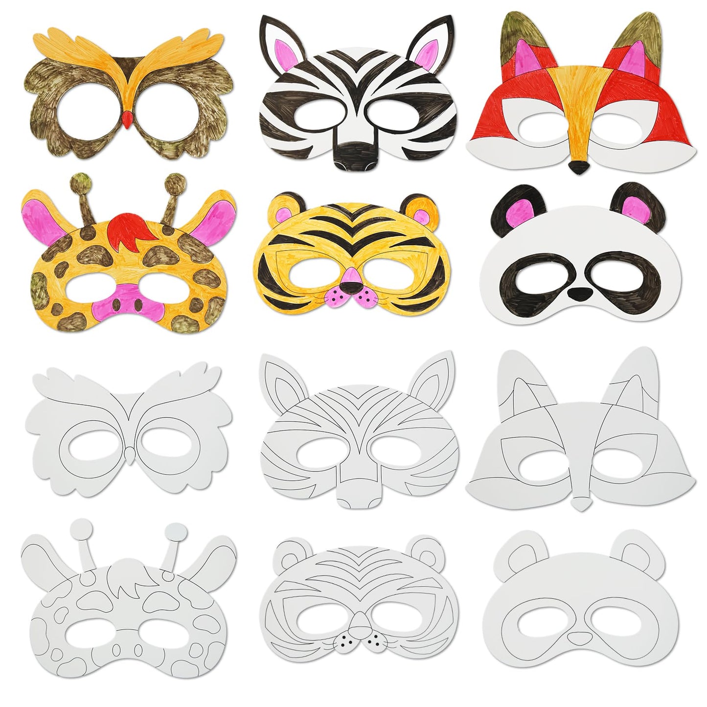 Vkpi 24 Pcs Color Your Own Animal Paper Masks, Coloring Mask Craft Kit For Kids, Birthday Party Favors School Activities