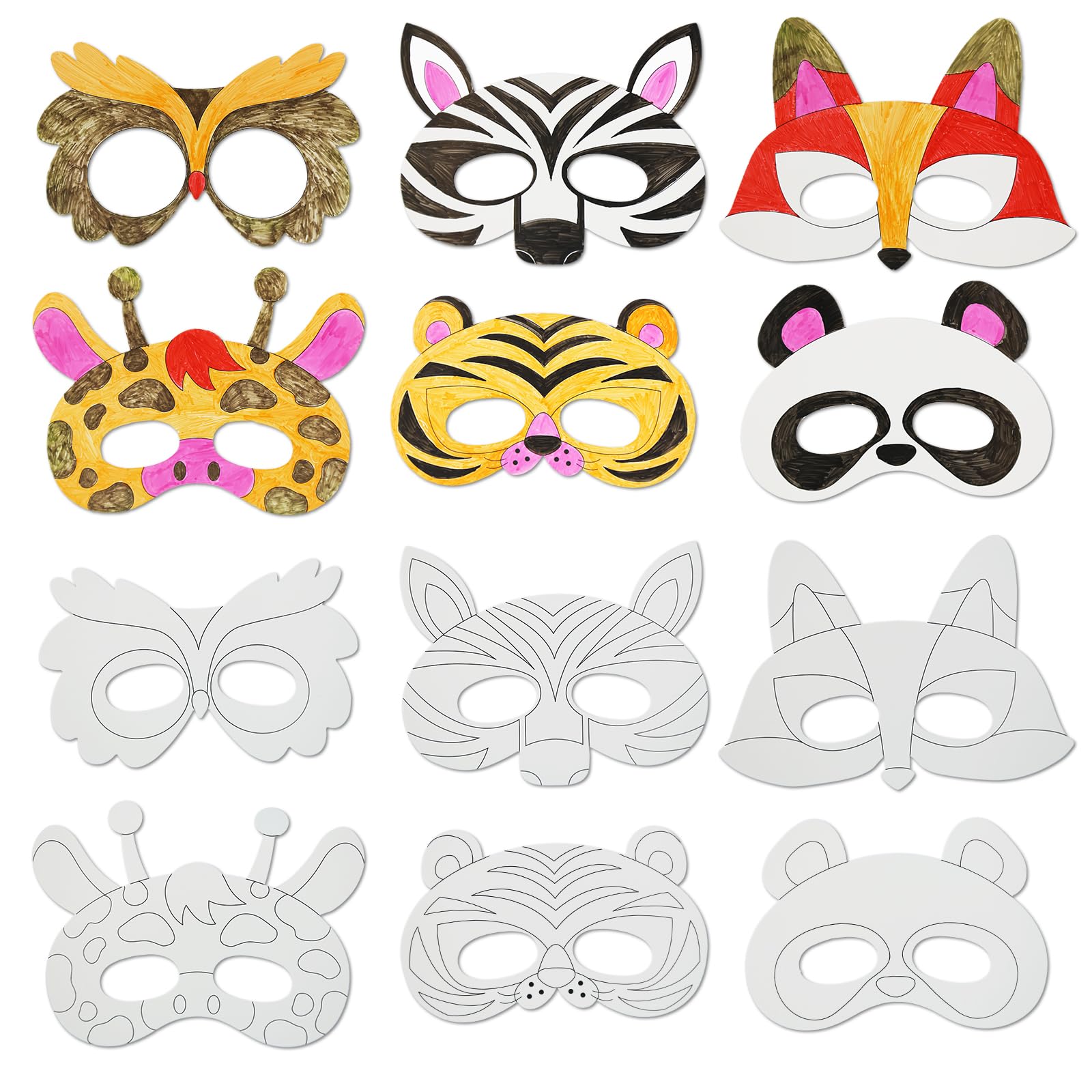 Vkpi 24 Pcs Color Your Own Animal Paper Masks, Coloring Mask Craft Kit For Kids, Birthday Party Favors School Activities